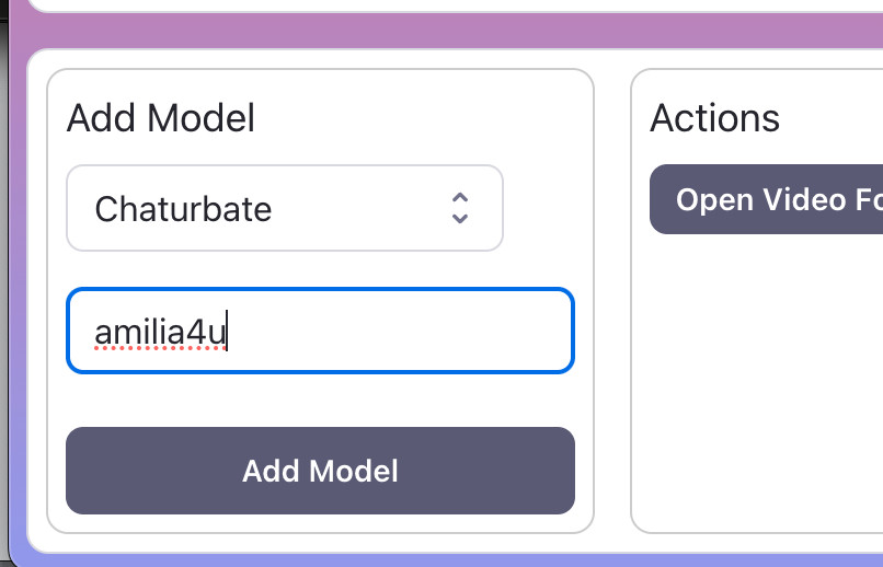 CaptureGem application interface with model username input field highlighted, showing where to paste the Chaturbate model name for recording