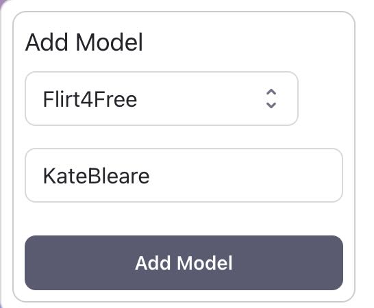 CaptureGem application interface with model username input field highlighted, showing where to paste the Flirt4Free model name for recording