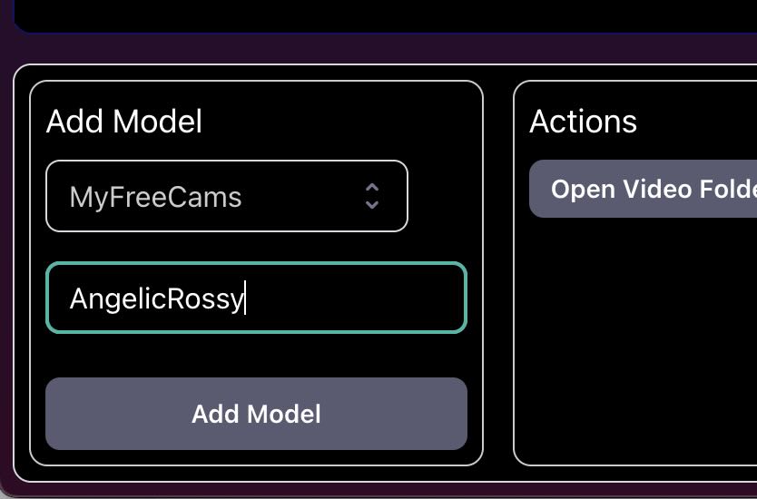 CaptureGem application interface with model username input field highlighted, showing where to paste the MyFreeCams model name for recording