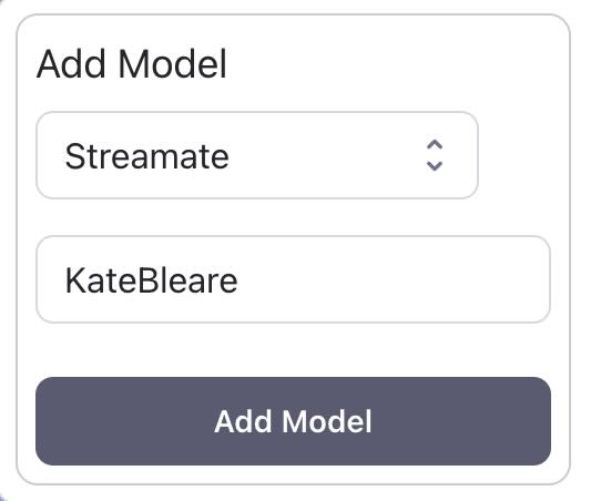 CaptureGem application interface with model username input field highlighted, showing where to paste the Streamate model name for recording