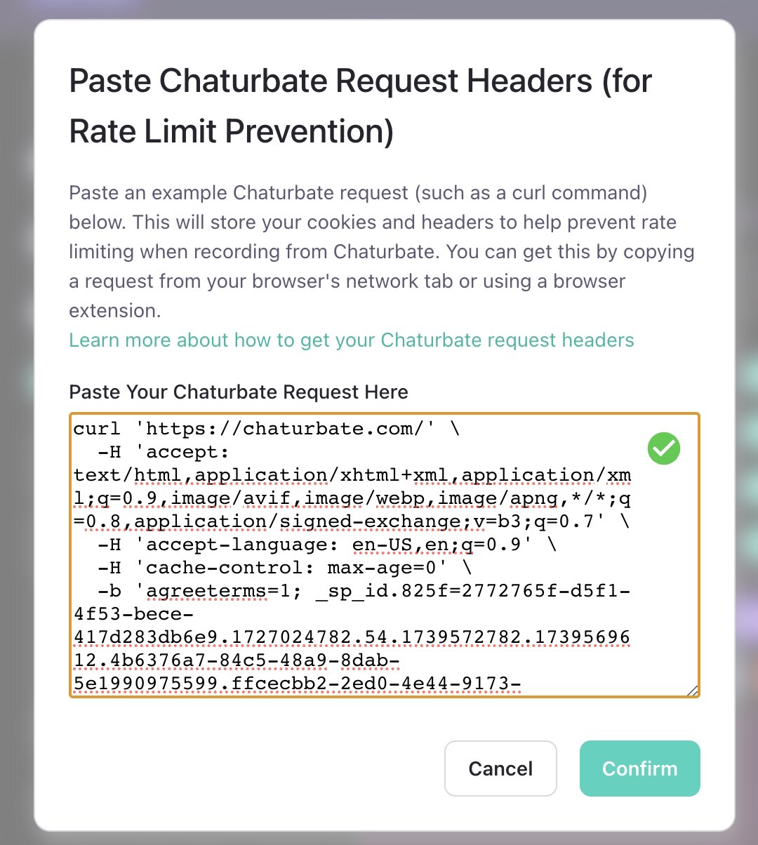 Screenshot: Paste in Modal