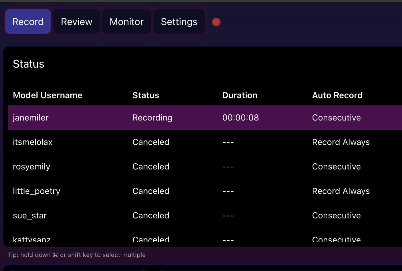 CaptureGem interface showing recording status indicator with 'Recording is Starting' message and progress indicators for Dreamcam
